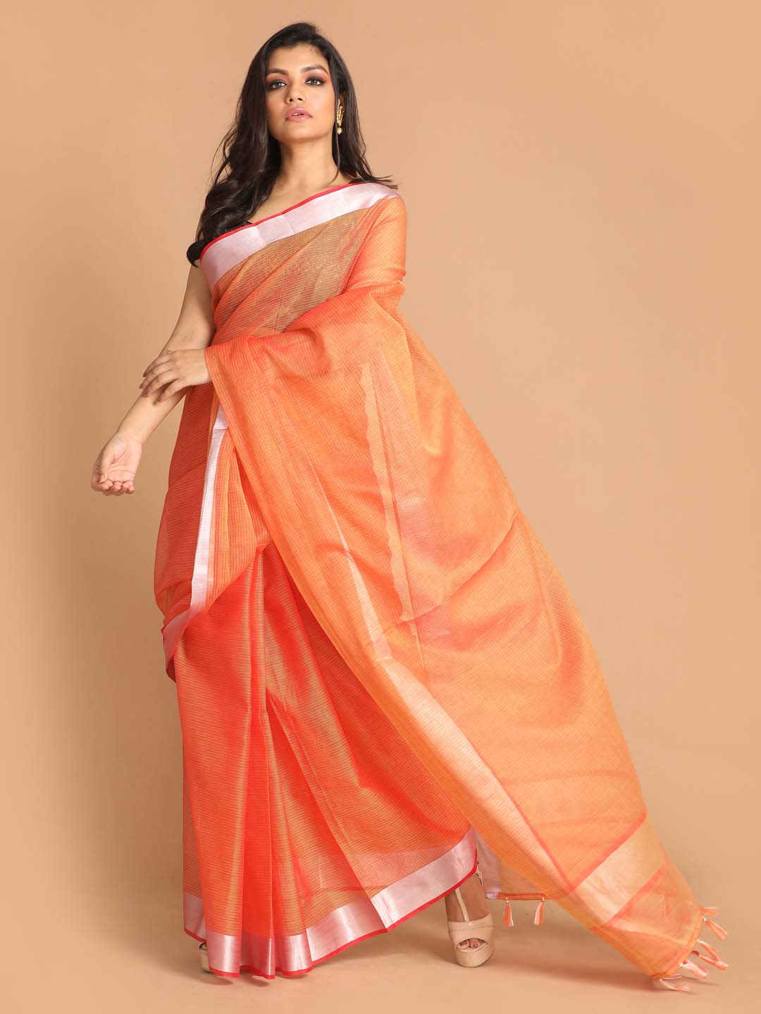 Indethnic Kota Rust Solid Work Wear Saree - View 1