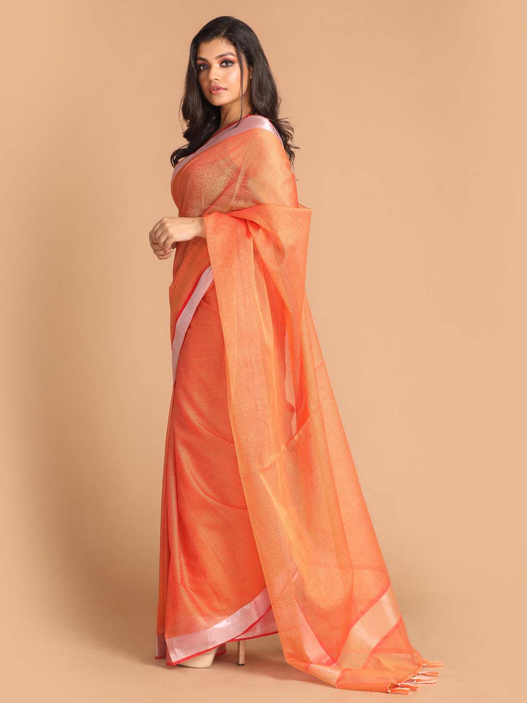 Indethnic Kota Rust Solid Work Wear Saree - View 2