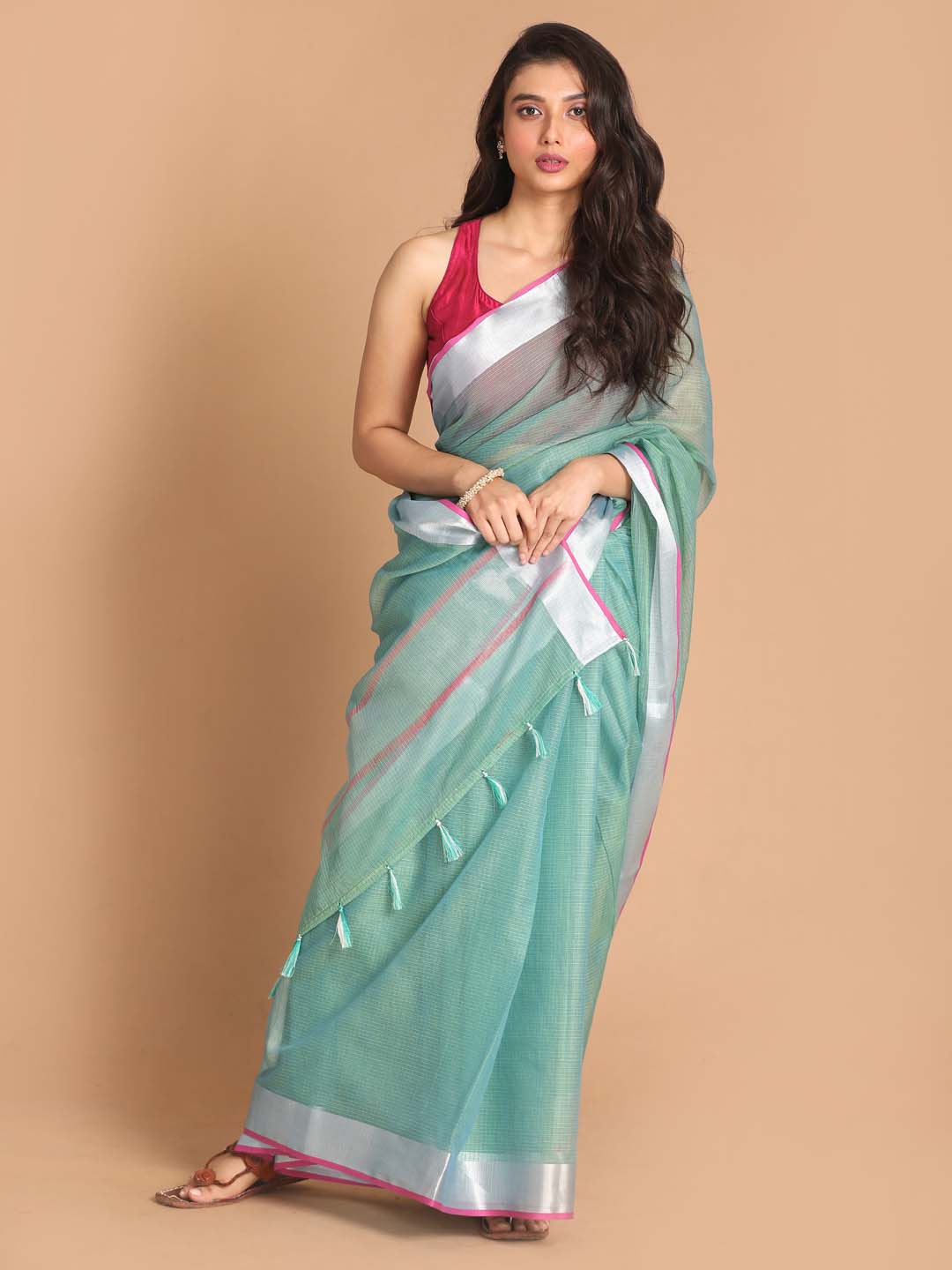 Indethnic Kota Sea Green Solid Work Wear Saree - View 1