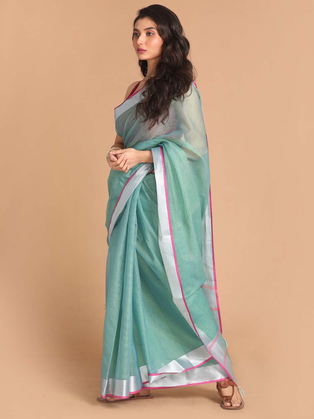 Indethnic Kota Sea Green Solid Work Wear Saree - View 2