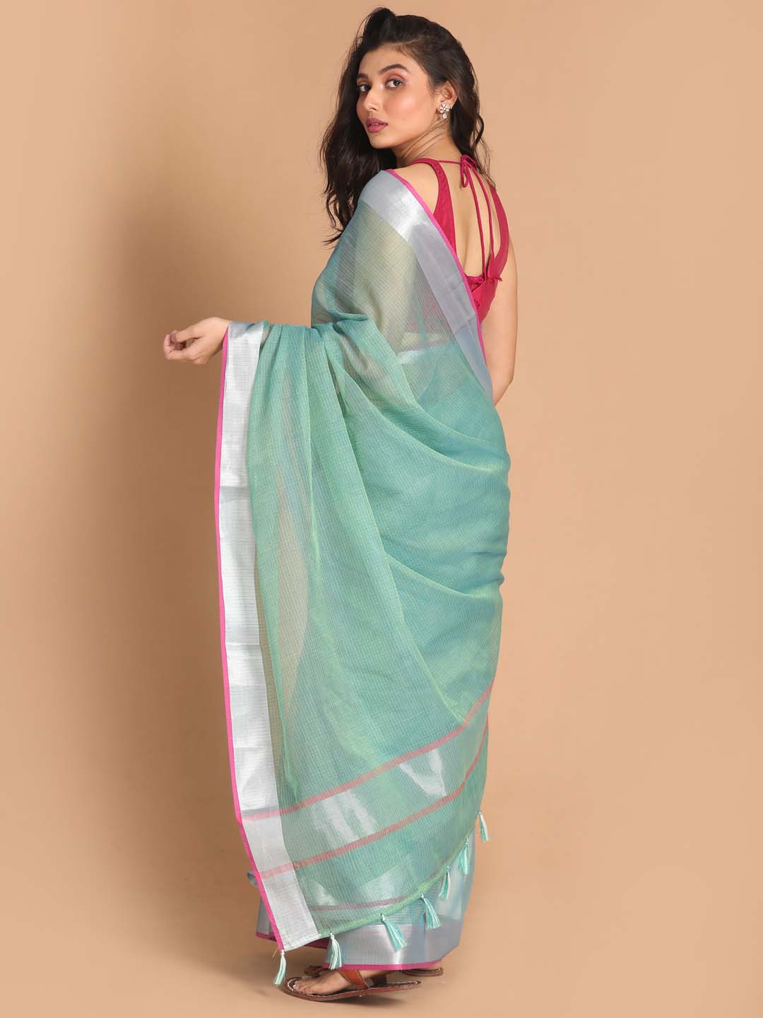 Indethnic Kota Sea Green Solid Work Wear Saree - View 3