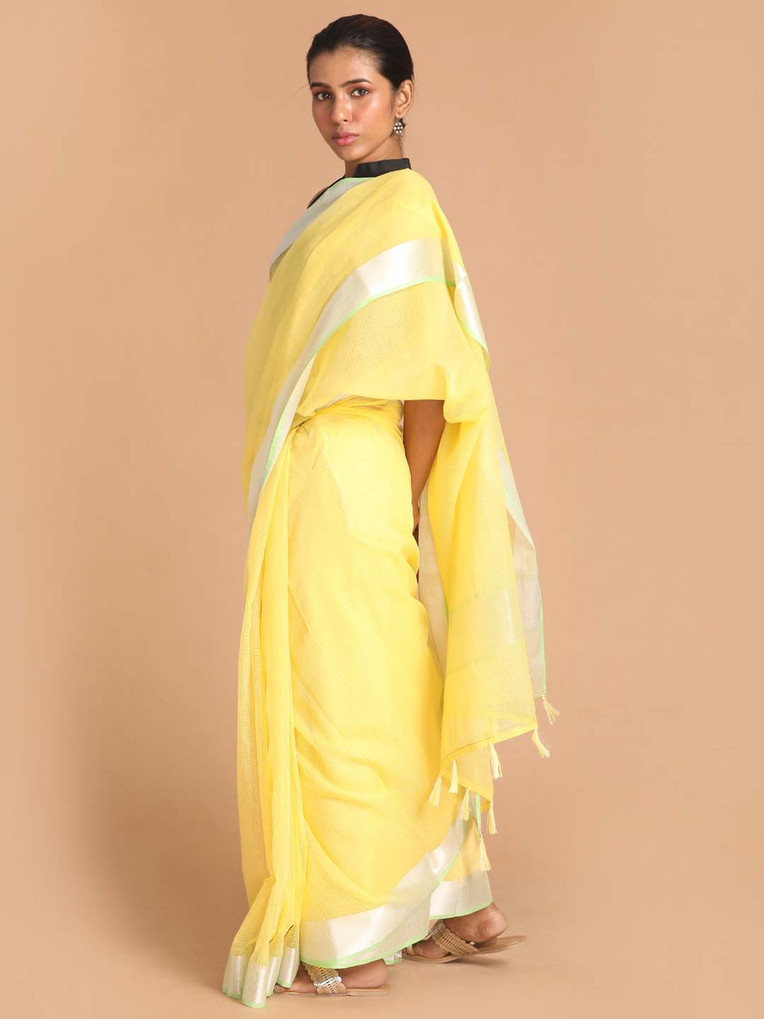 Indethnic Kota Yellow Solid Work Wear Saree - View 2