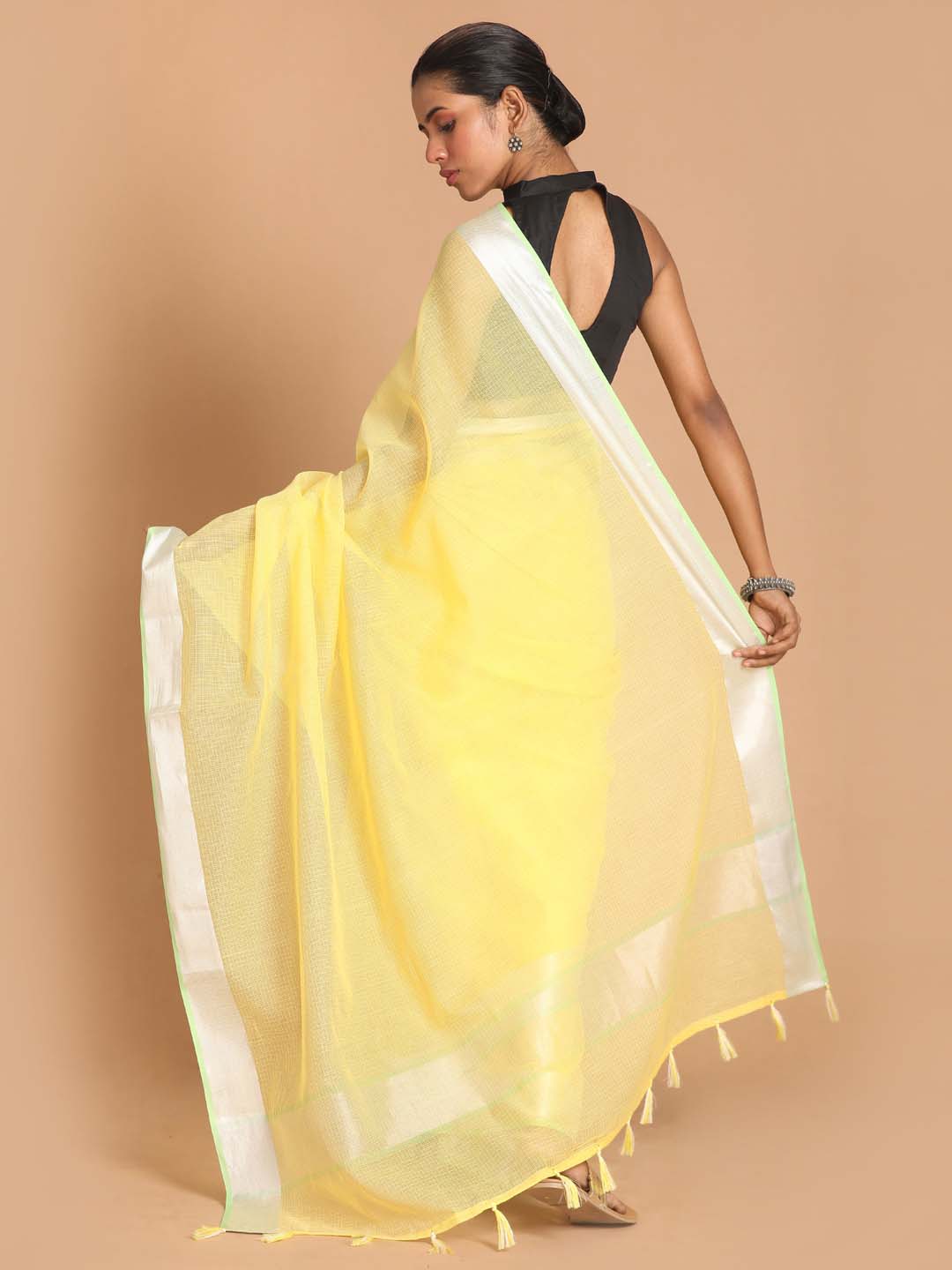 Indethnic Kota Yellow Solid Work Wear Saree - View 3