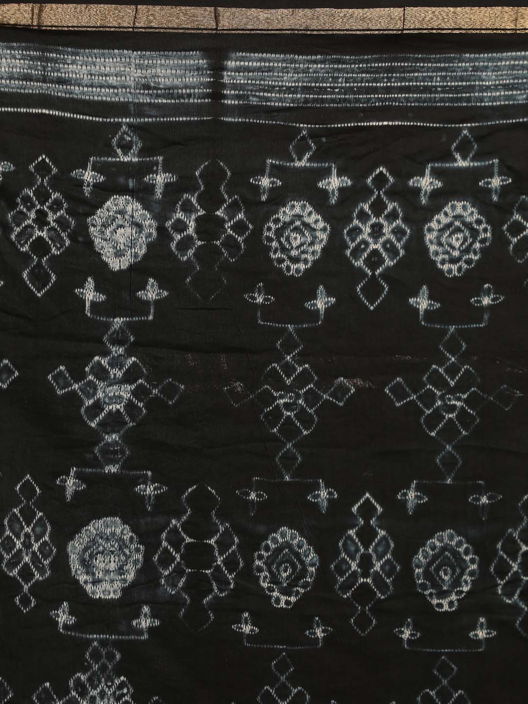 Indethnic Shibori Silk Cotton Saree in Black - Saree Detail View
