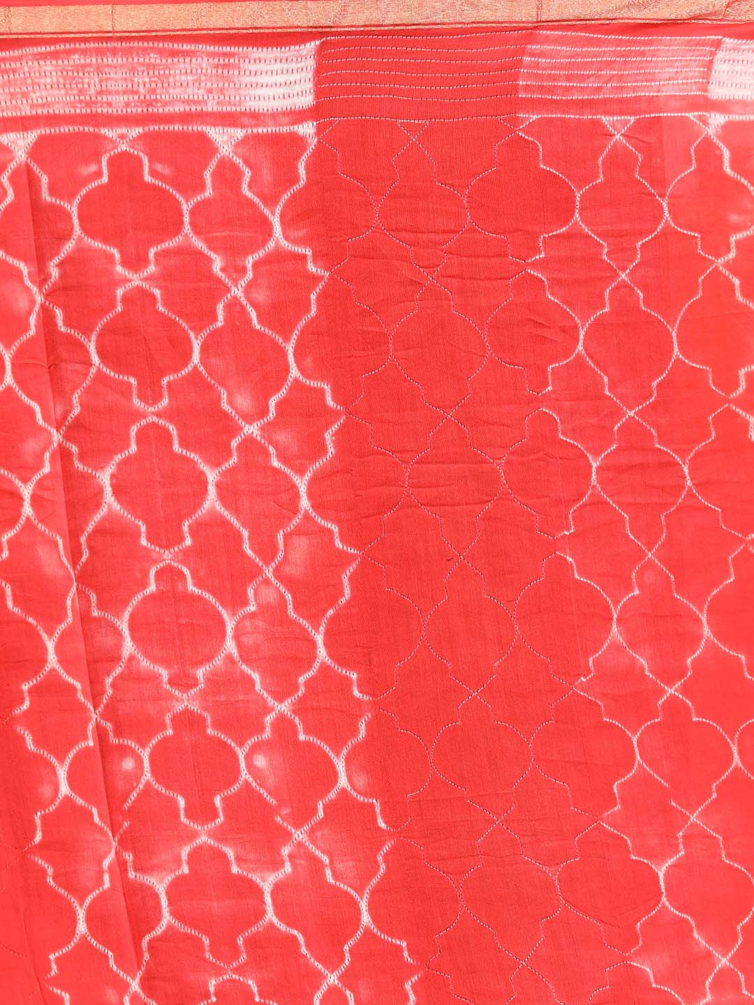 Indethnic Shibori Silk Cotton Saree in Red - Saree Detail View