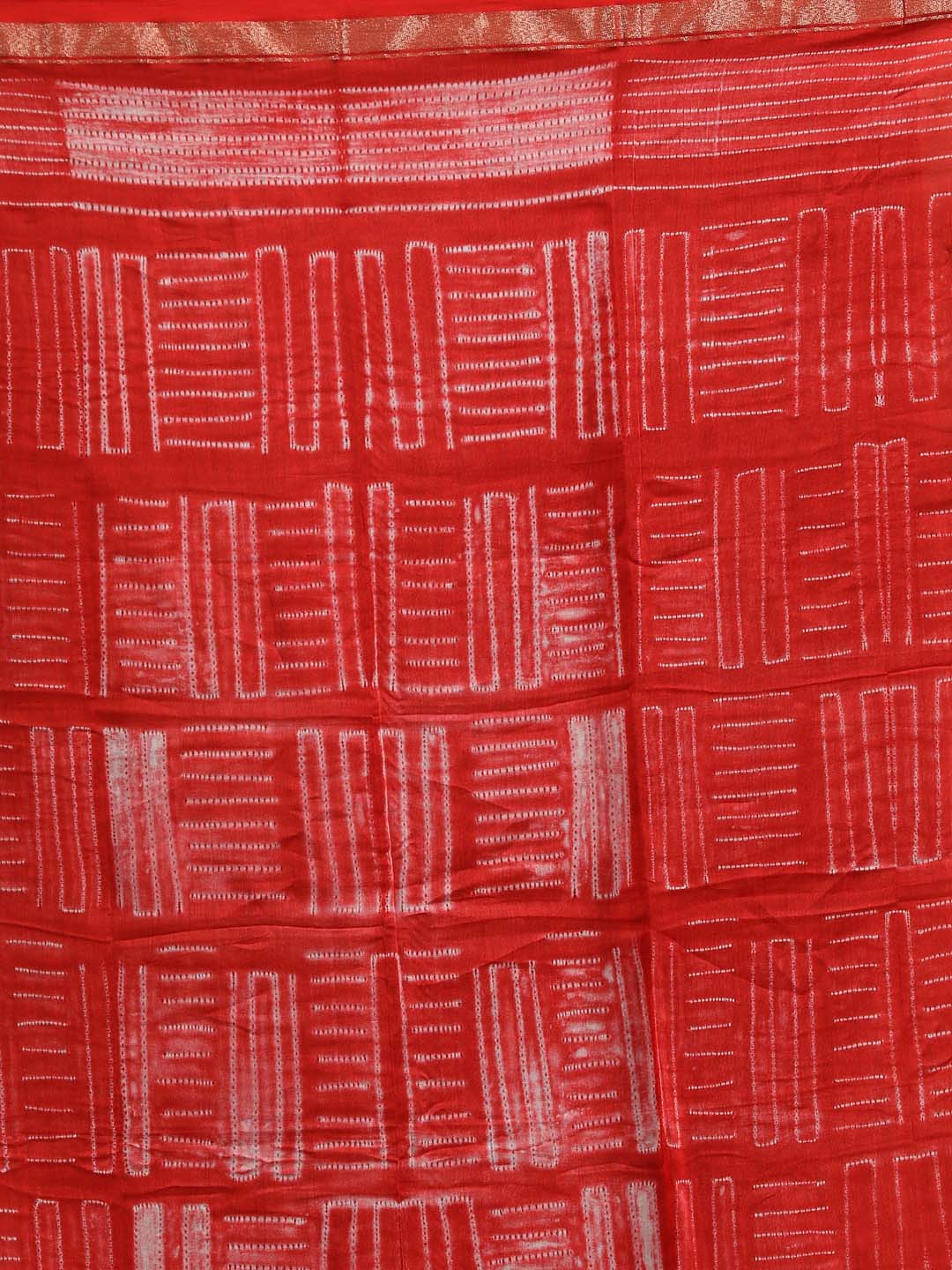 Indethnic Shibori Silk Cotton Saree in Red - Saree Detail View