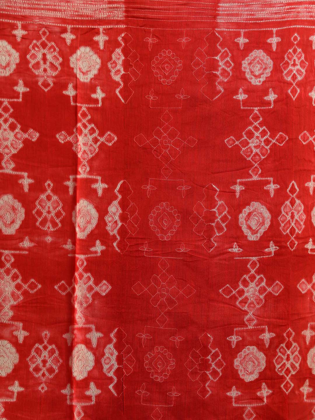 Indethnic Shibori Silk Cotton Saree in Red - Saree Detail View