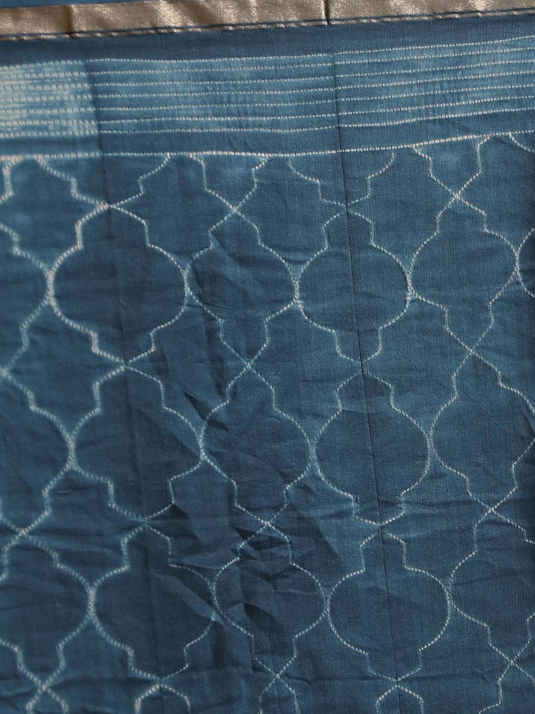 Indethnic Shibori Silk Cotton Saree in Blue - Saree Detail View