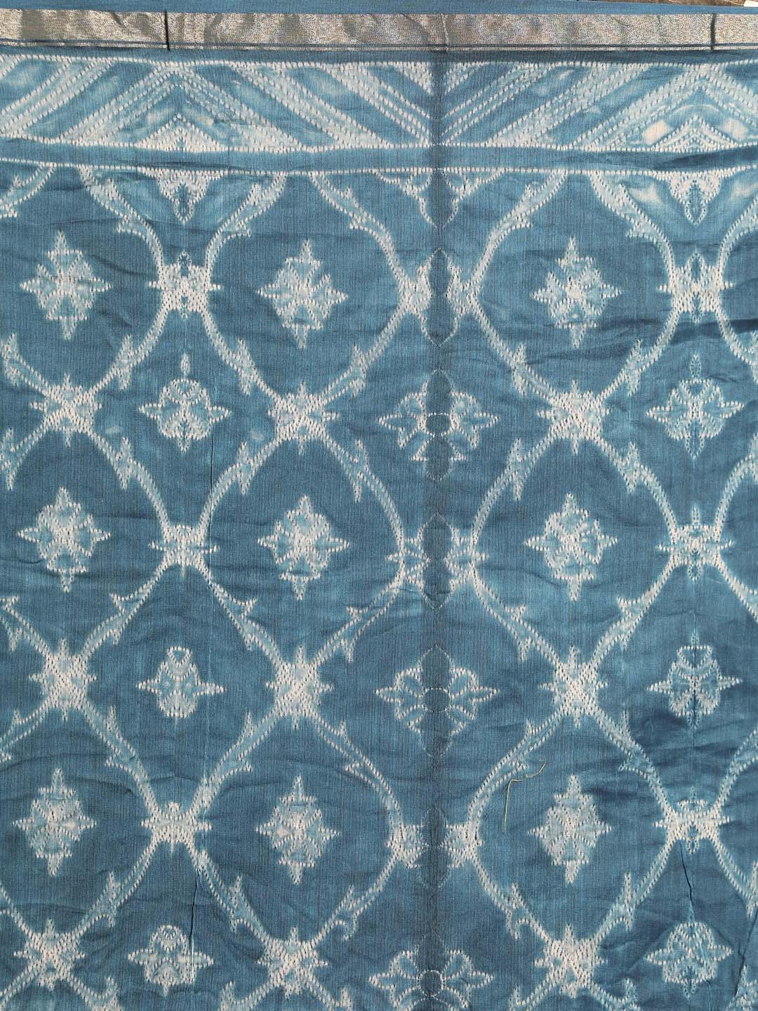 Indethnic Shibori Silk Cotton Saree in Blue - Saree Detail View