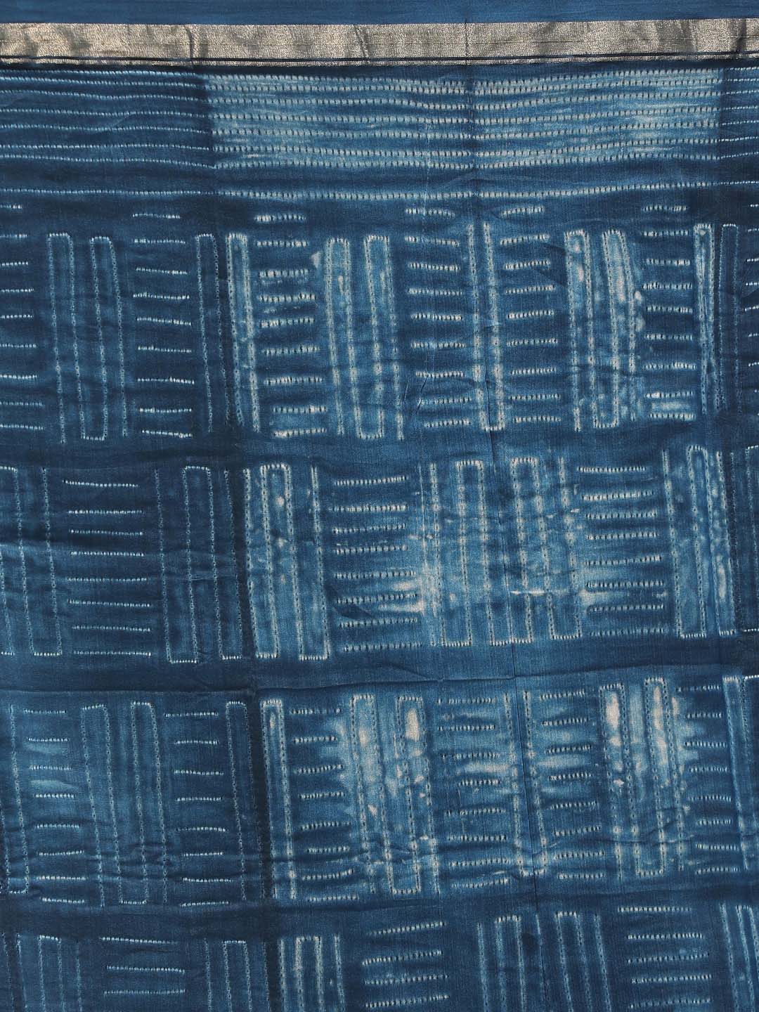 Indethnic Shibori Silk Cotton Saree in Blue - Saree Detail View