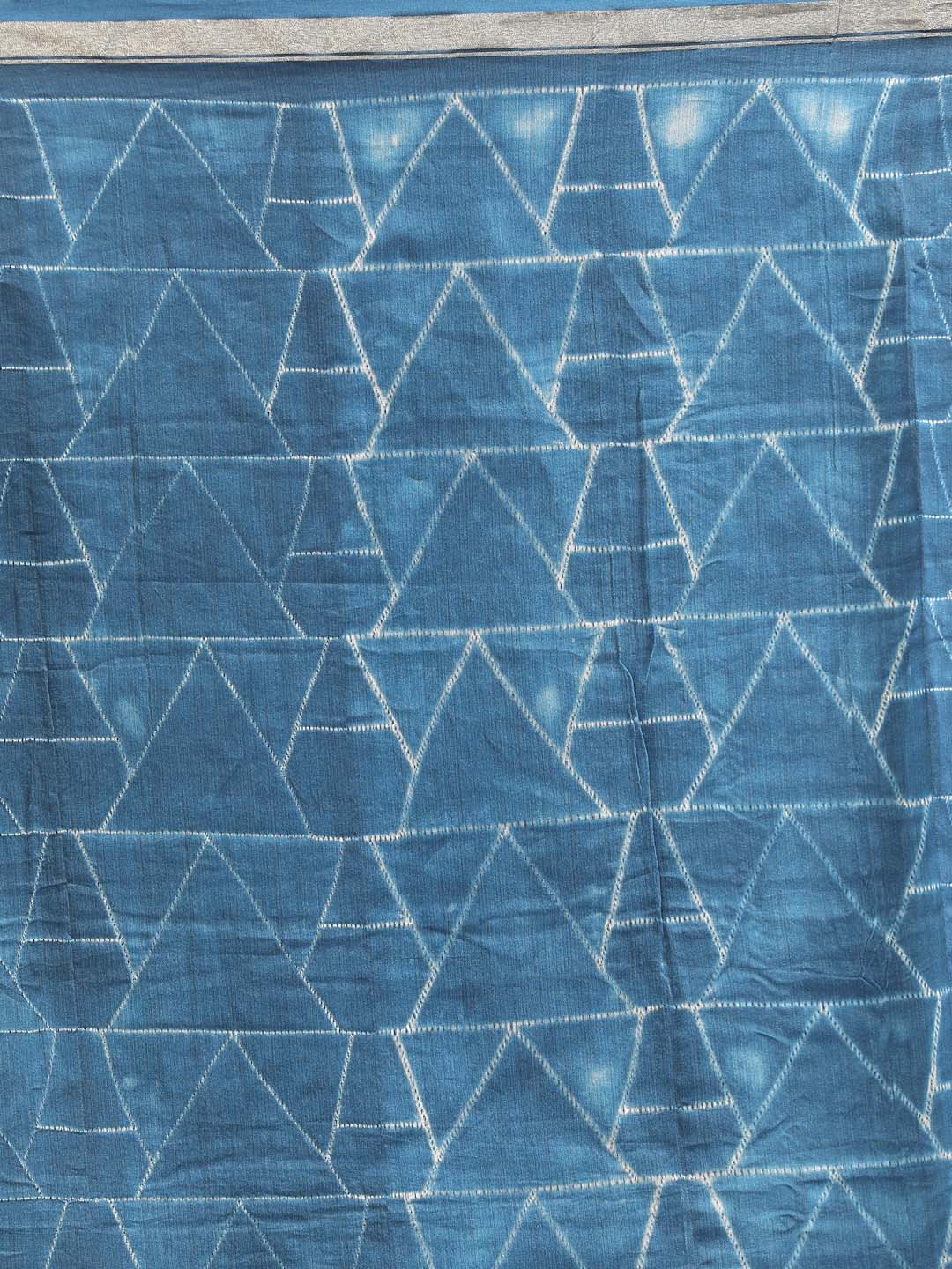 Indethnic Shibori Silk Cotton Saree in Blue - Saree Detail View