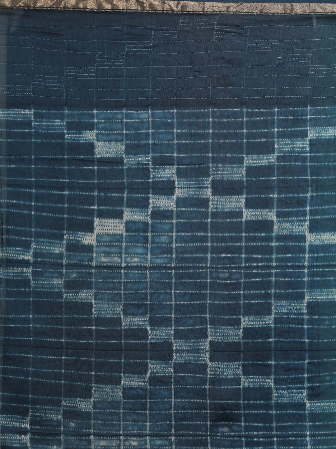 Indethnic Shibori Silk Cotton Saree in Blue - Saree Detail View