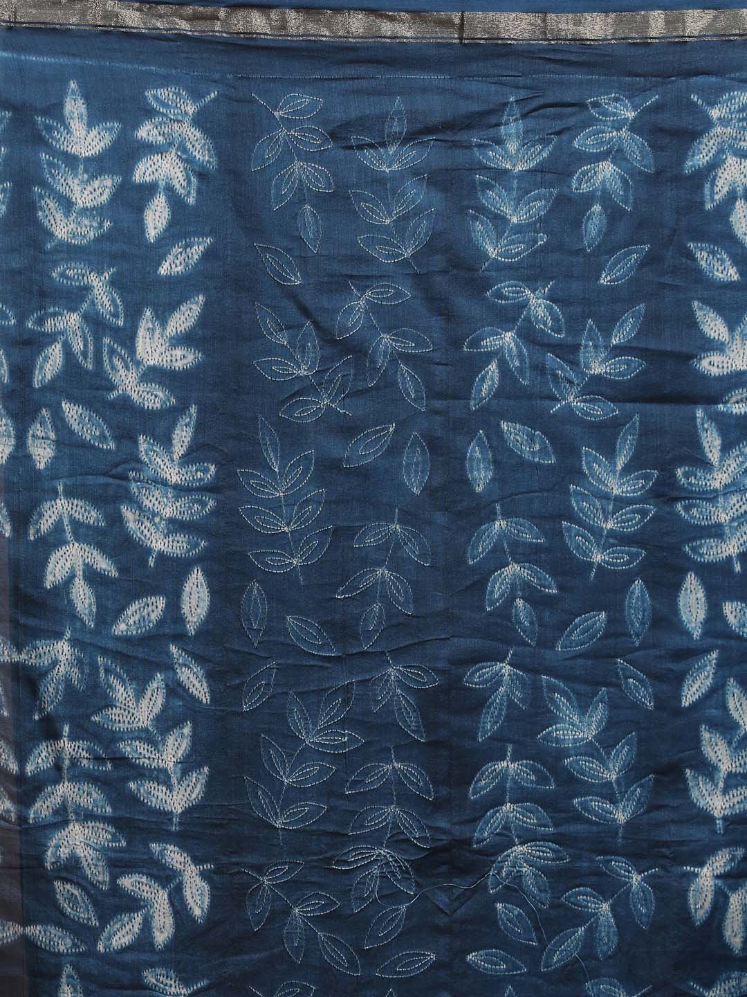Indethnic Shibori Silk Cotton Saree in Blue - Saree Detail View