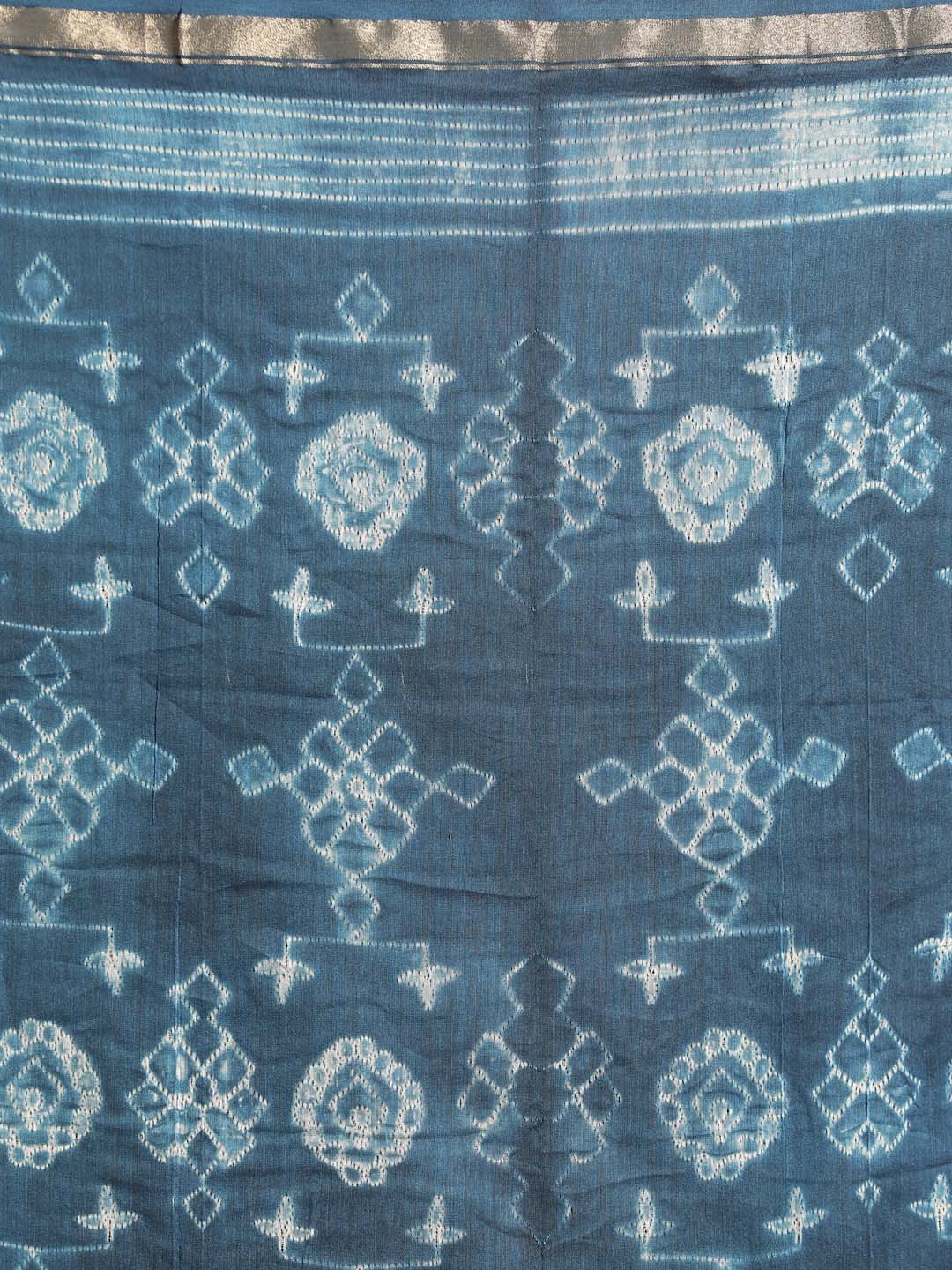 Indethnic Shibori Silk Cotton Saree in Blue - Saree Detail View