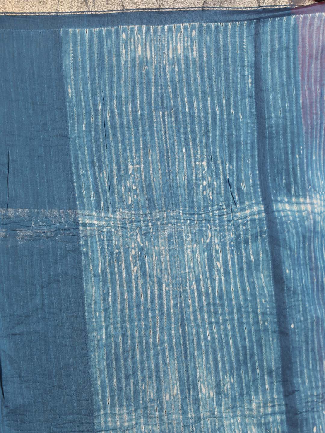 Indethnic Shibori Silk Cotton Saree in Blue - Saree Detail View