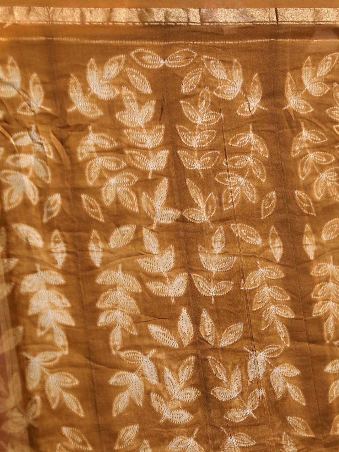 Indethnic Shibori Silk Cotton Saree in Gold - Saree Detail View