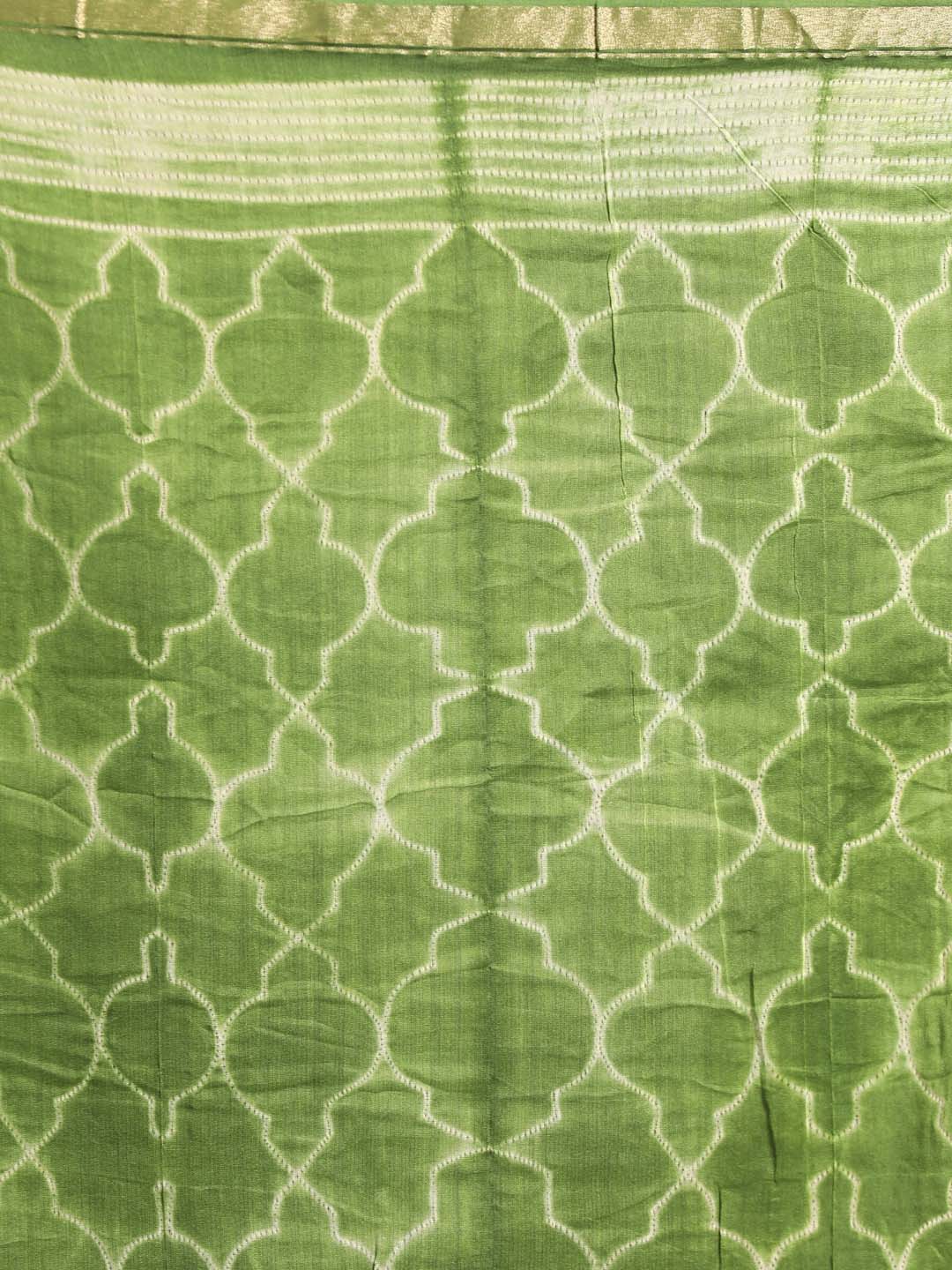 Indethnic Shibori Silk Cotton Saree in Green - Saree Detail View
