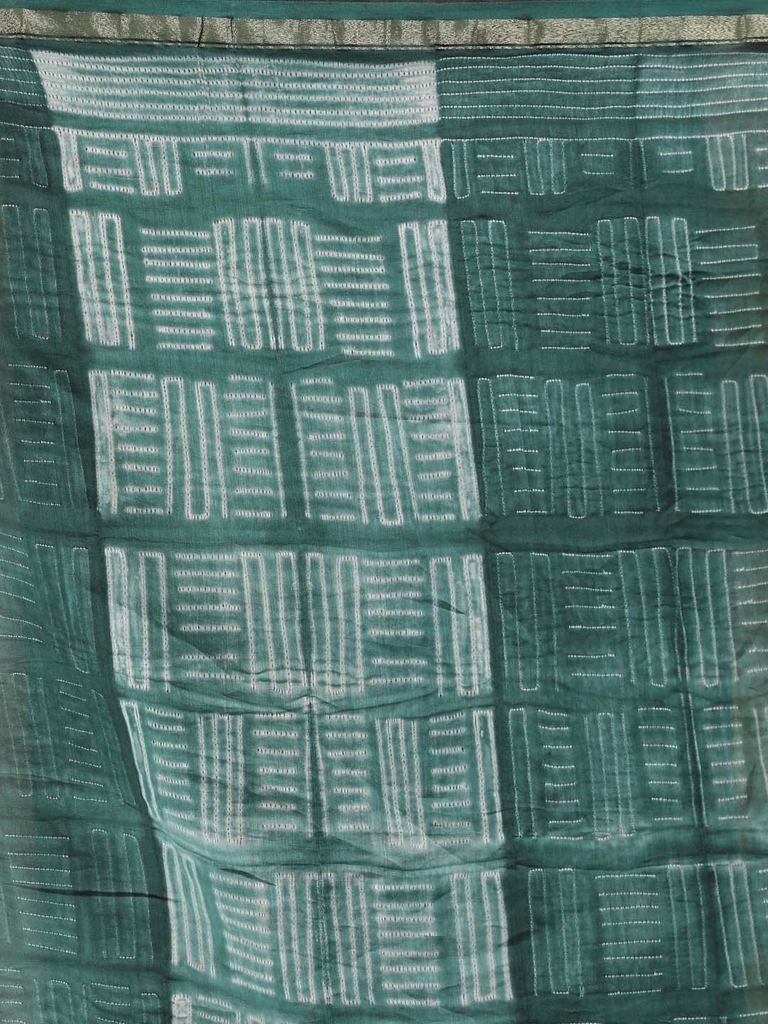 Indethnic Shibori Silk Cotton Saree in Green - Saree Detail View