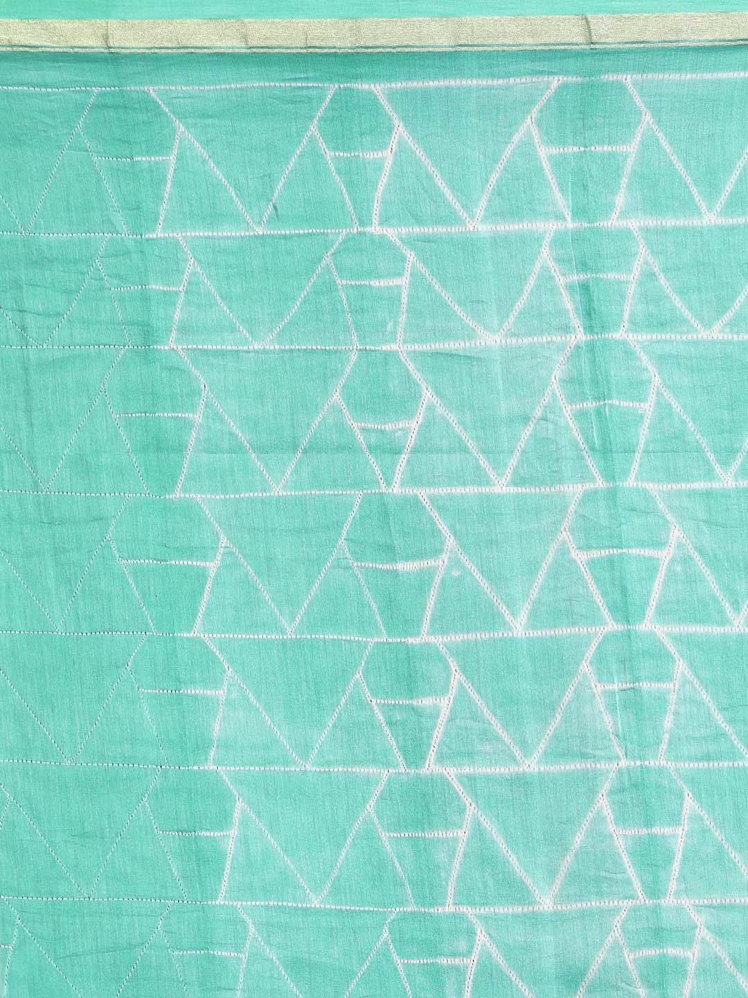 Indethnic Shibori Silk Cotton Saree in Green - Saree Detail View