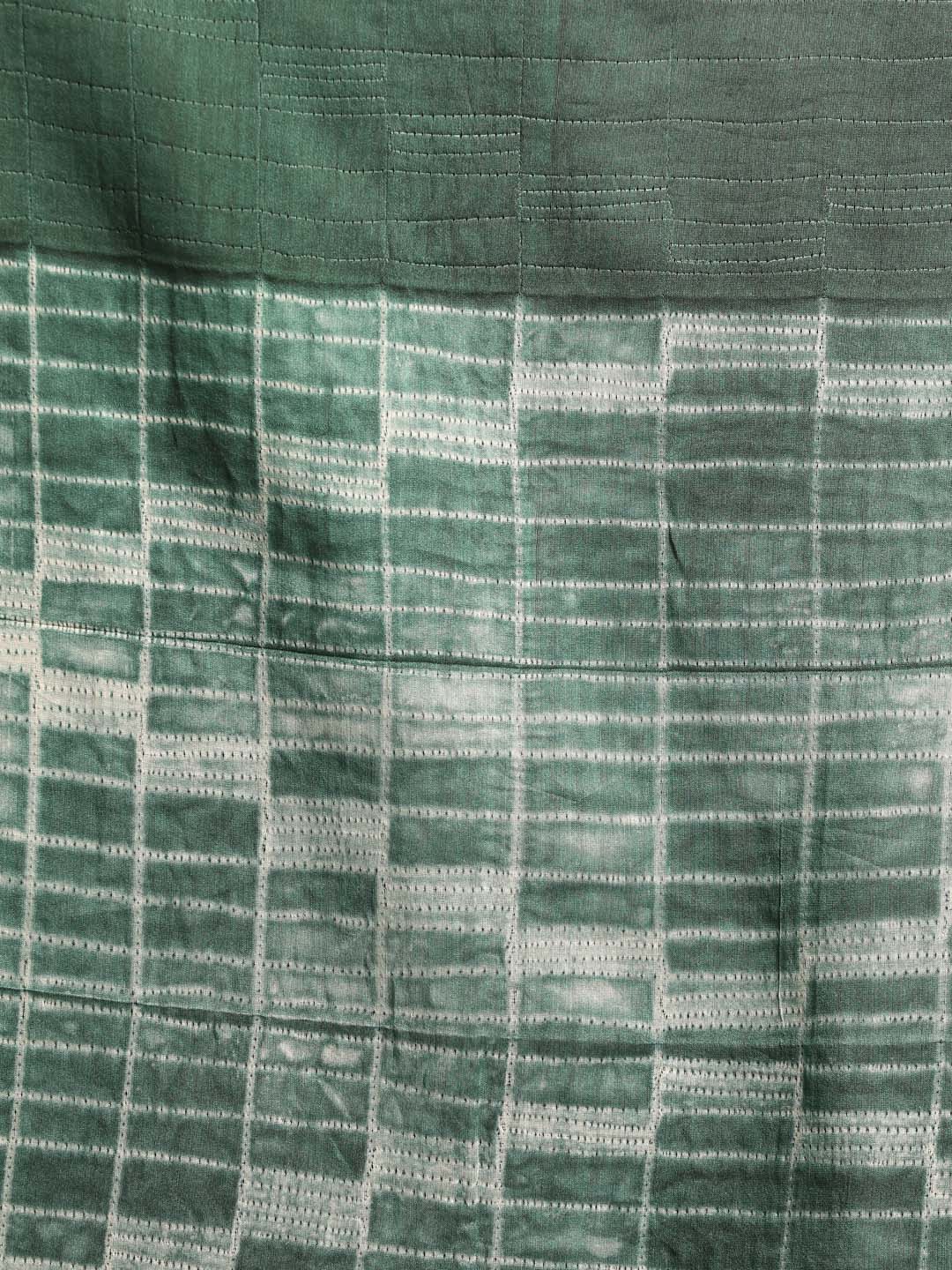 Indethnic Shibori Silk Cotton Saree in Green - Saree Detail View