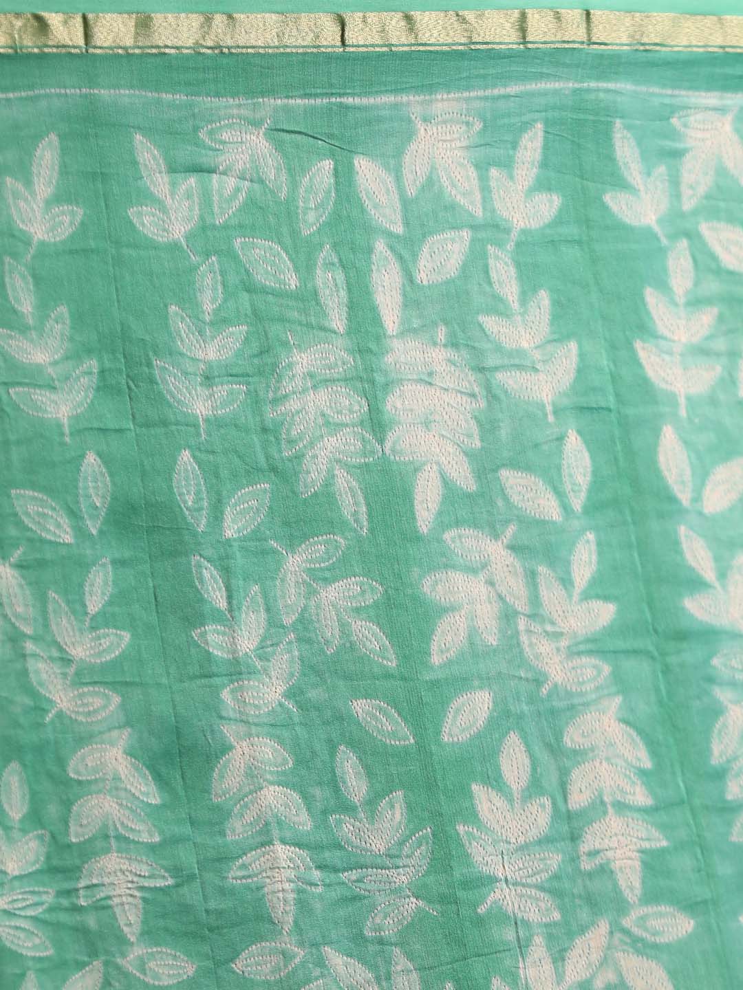 Indethnic Shibori Silk Cotton Saree in Green - Saree Detail View