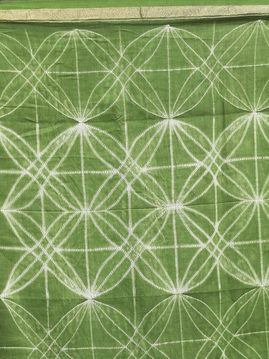 Indethnic Shibori Silk Cotton Saree in Green - Saree Detail View