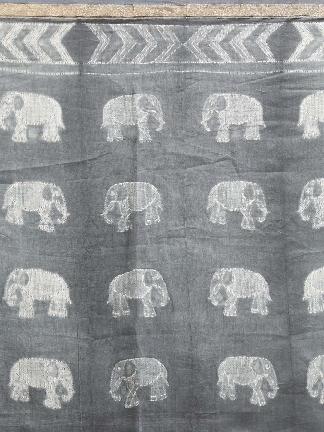 Indethnic Shibori Silk Cotton Saree in Grey - Saree Detail View