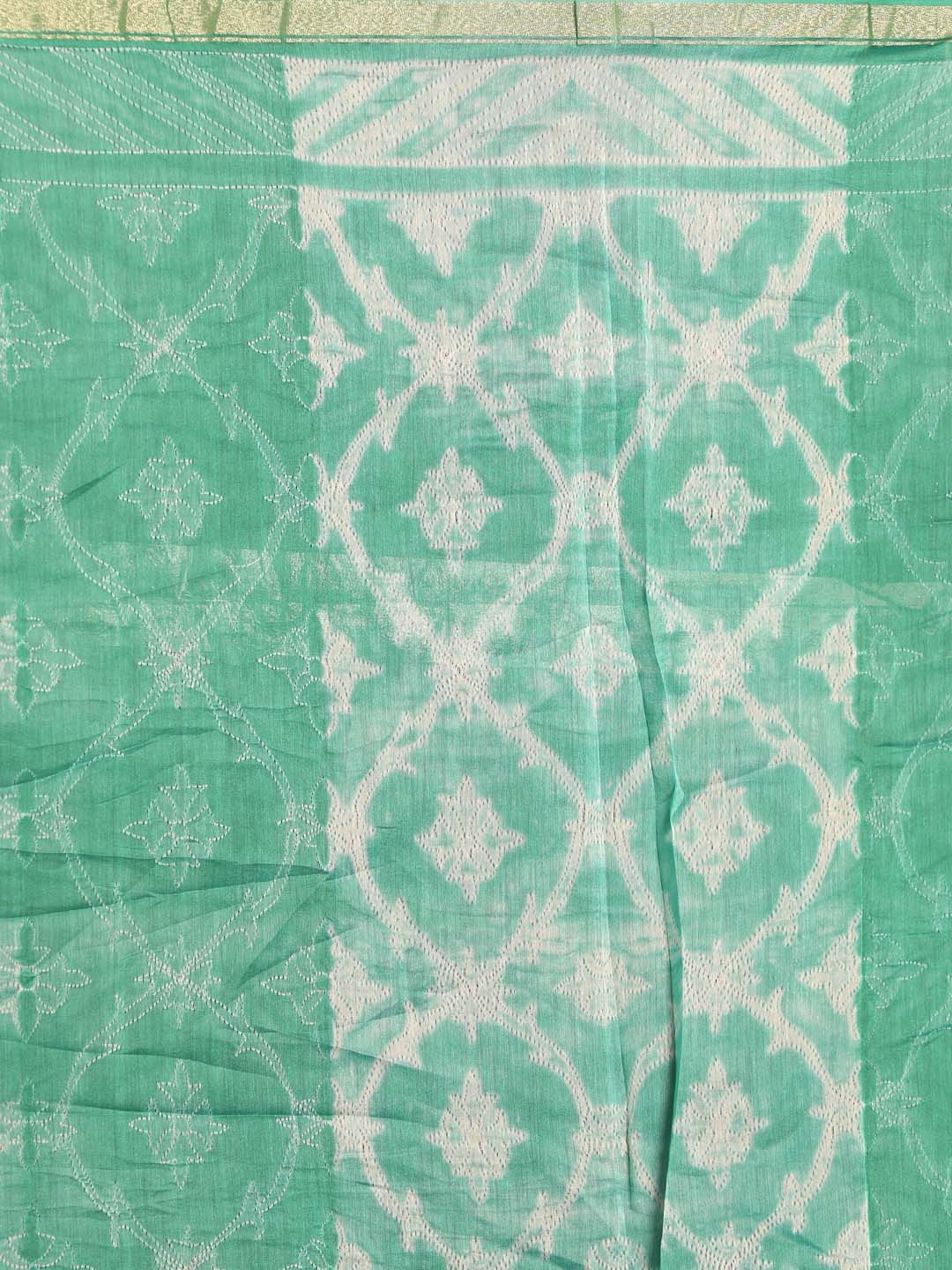 Indethnic Shibori Silk Cotton Saree in Sea Green - Saree Detail View