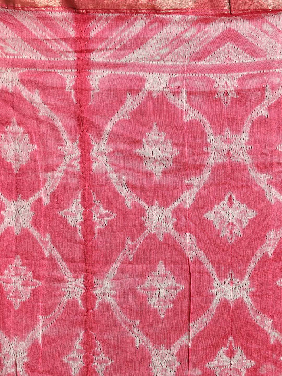 Indethnic Shibori Silk Cotton Saree in Pink - Saree Detail View