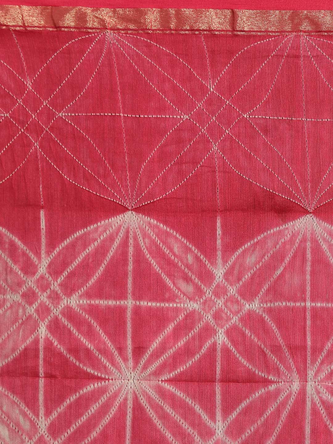 Indethnic Shibori Silk Cotton Saree in Pink - Saree Detail View