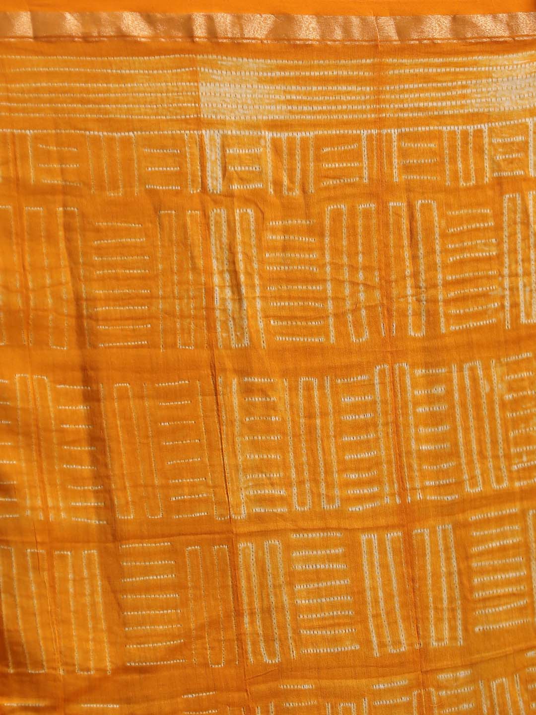 Indethnic Shibori Silk Cotton Saree in Yellow - Saree Detail View