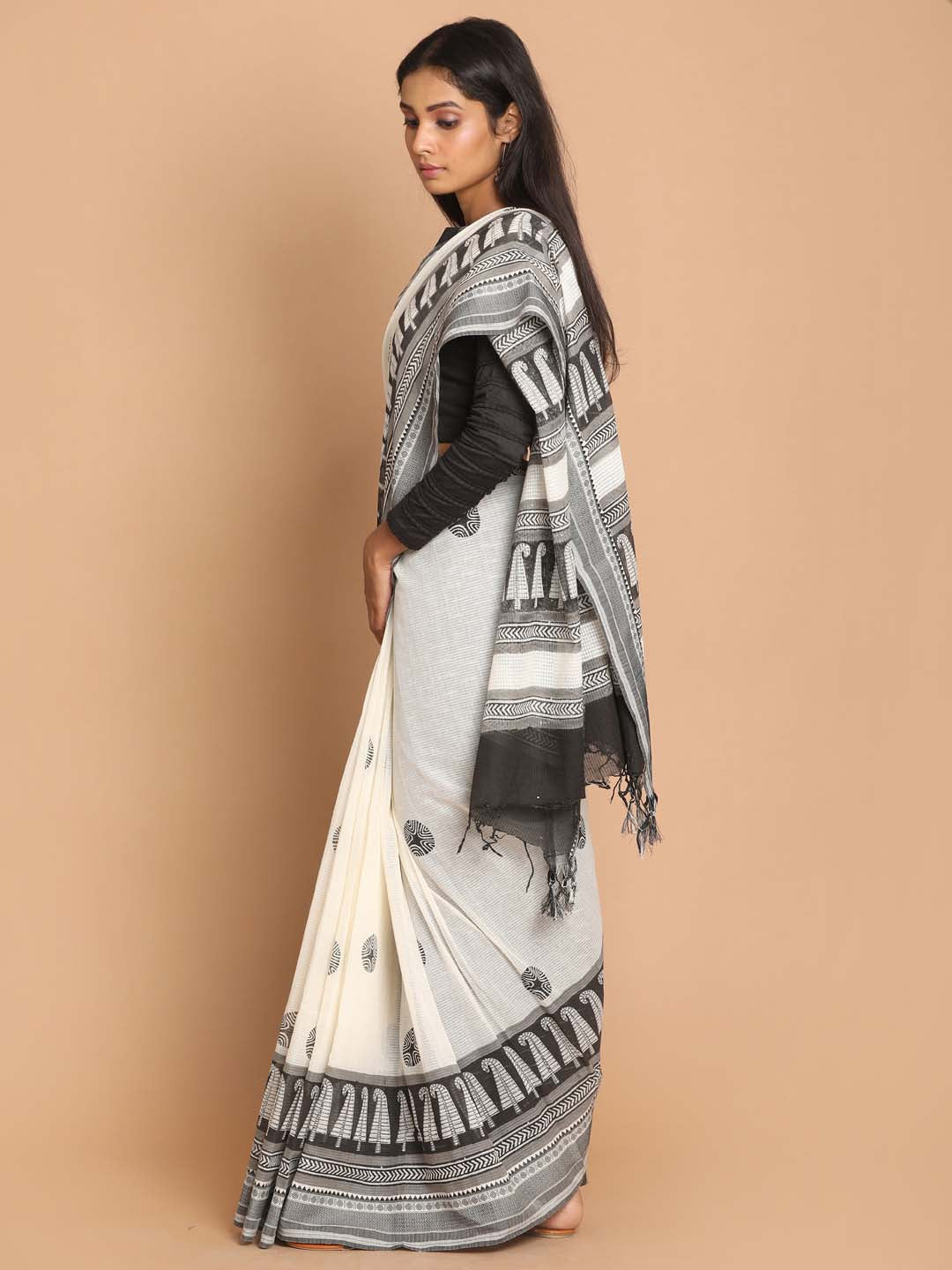 Indethnic Printed Pure Cotton Saree in Black - View 2