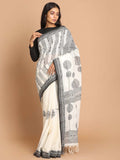 Indethnic Printed Pure Cotton Saree in Black - View 1