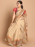 Indethnic Printed Pure Cotton Saree in Black - View 1