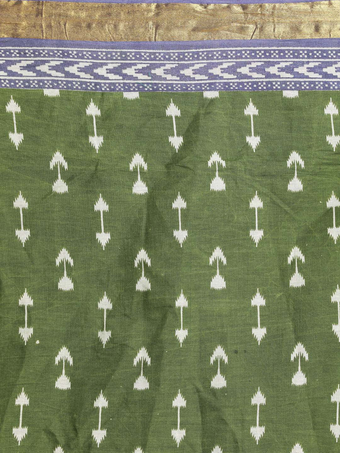 Indethnic Printed Pure Cotton Saree in Green - Saree Detail View