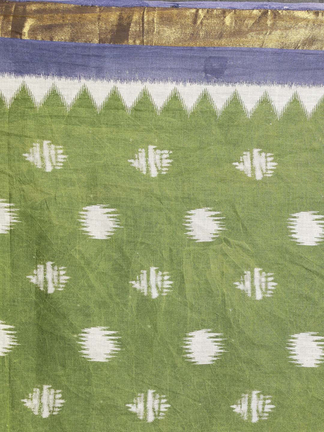 Indethnic Printed Pure Cotton Saree in Green - Saree Detail View