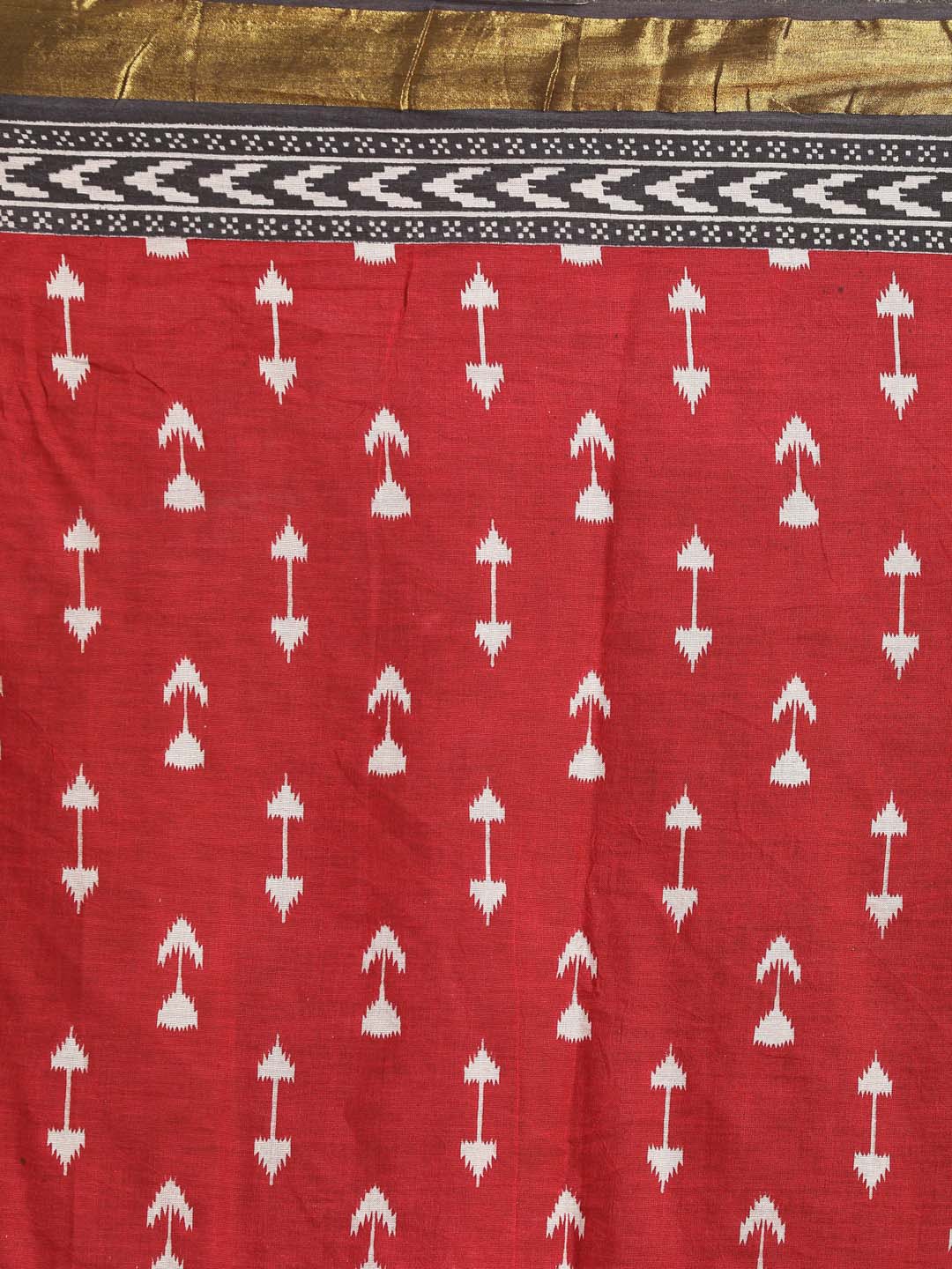 Indethnic Printed Pure Cotton Saree in Maroon - Saree Detail View