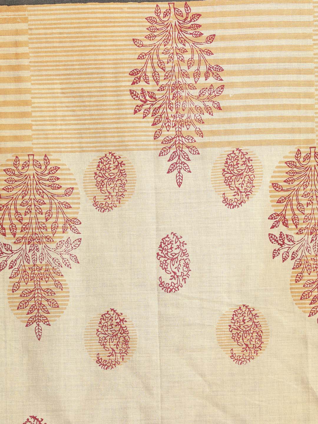Indethnic Printed Pure Cotton Saree in Maroon - Saree Detail View
