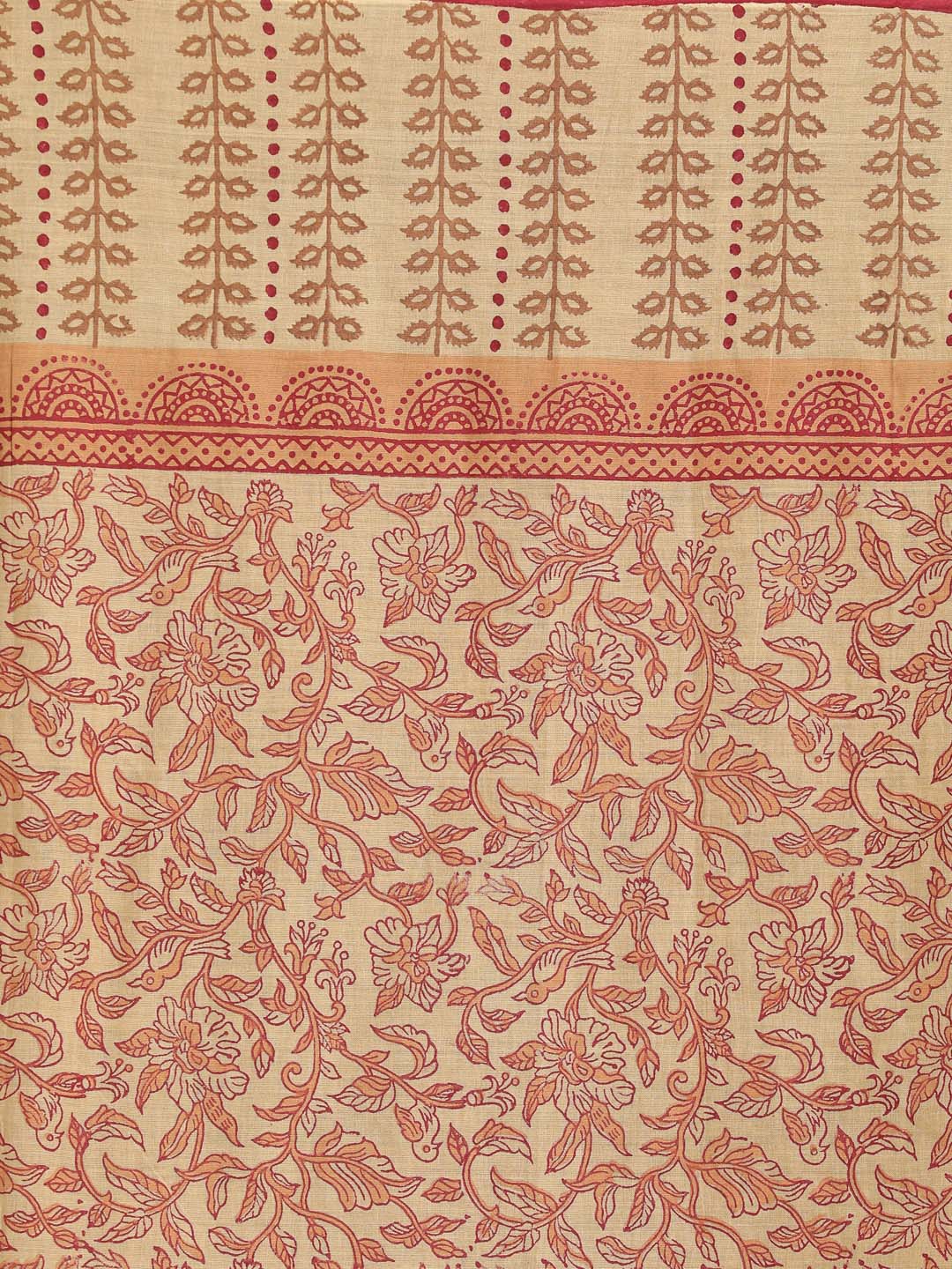 Indethnic Printed Pure Cotton Saree in Maroon - Saree Detail View