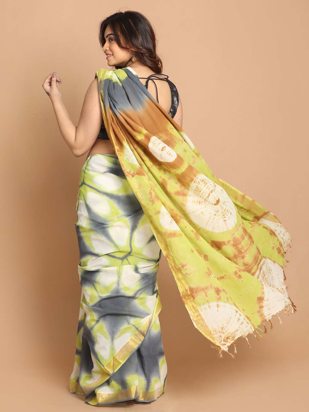 Indethnic Printed Pure Cotton Saree in Multi - View 2