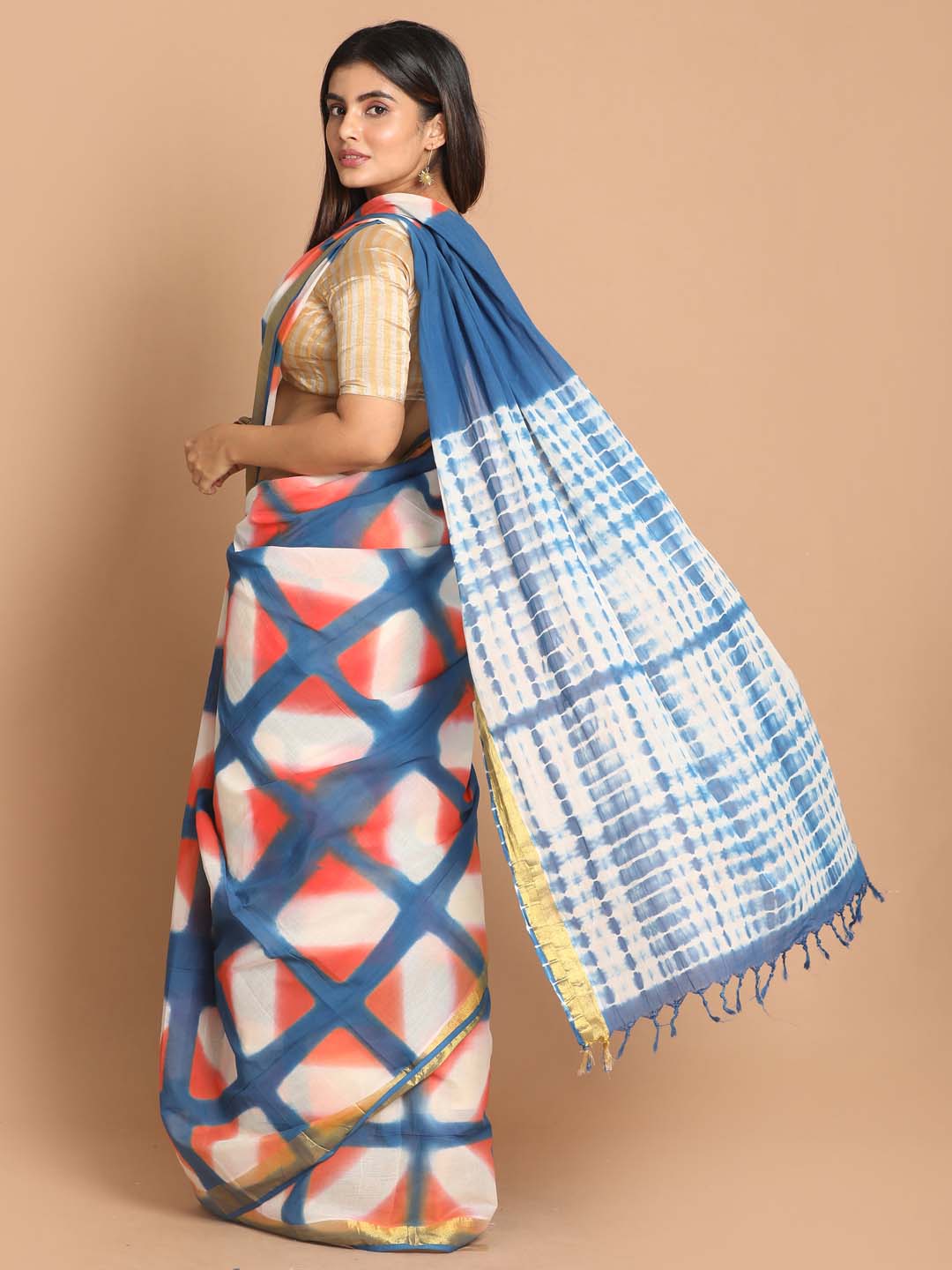 Indethnic Printed Pure Cotton Saree in Multi - View 2