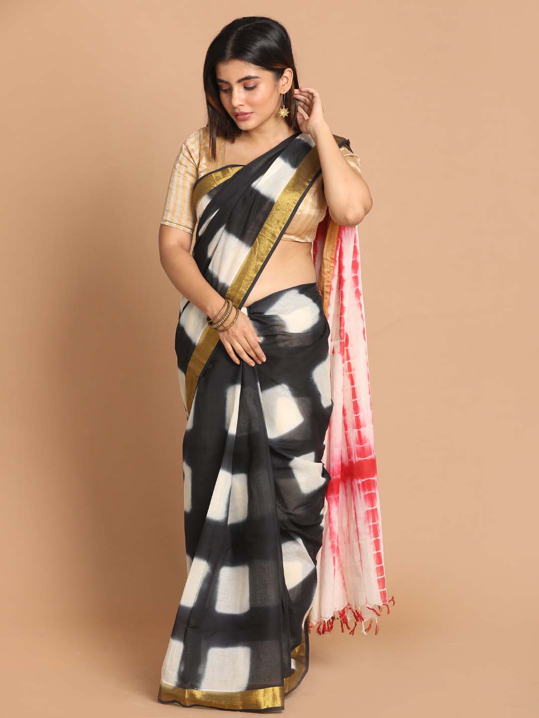 Indethnic Printed Pure Cotton Saree in Multi - View 1