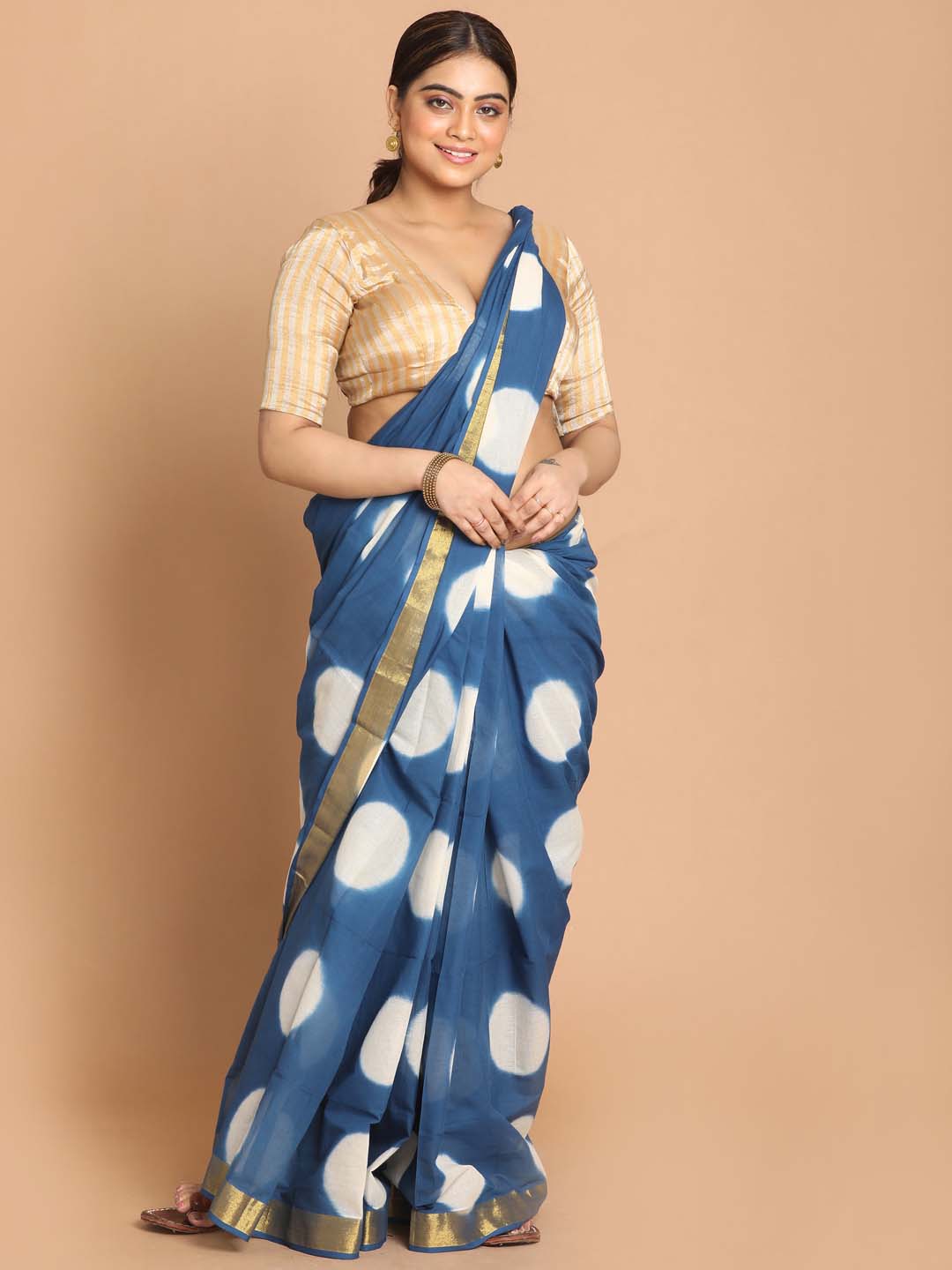 Indethnic Printed Pure Cotton Saree in Multi - View 1