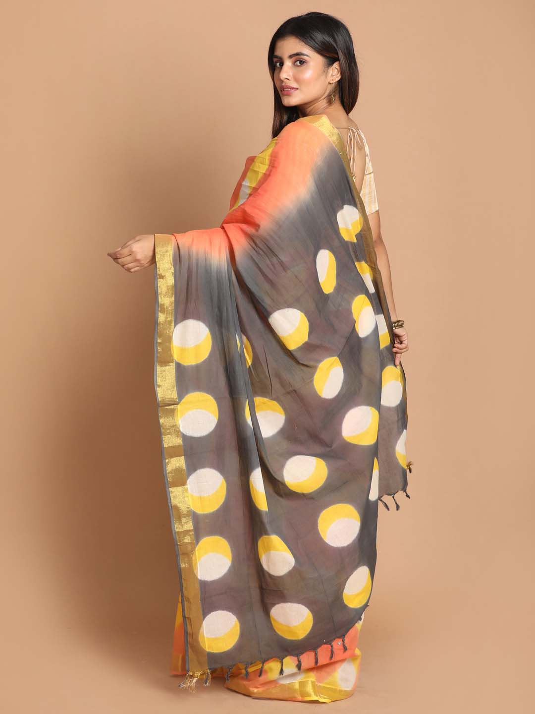 Indethnic Printed Pure Cotton Saree in Multi - View 3