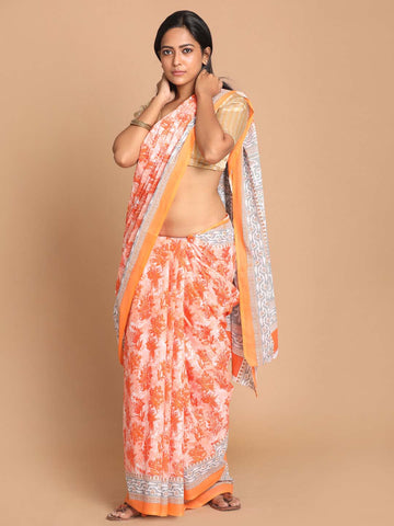 TANGERINE BLOSSOM (HANDLOOM 100% PURE COTTON SAREE)