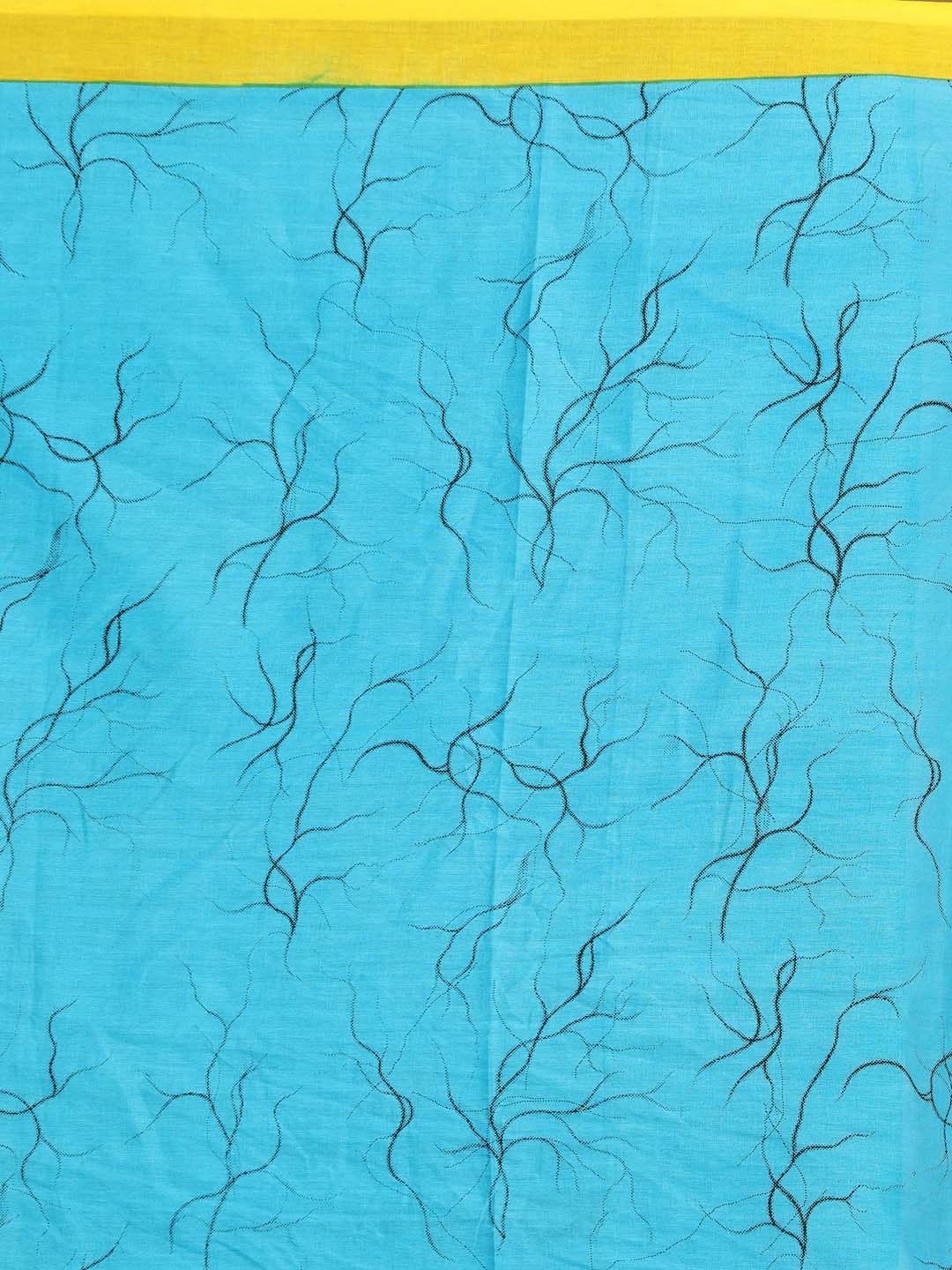 Indethnic Printed Pure Cotton Saree in Turquoise Blue - Saree Detail View