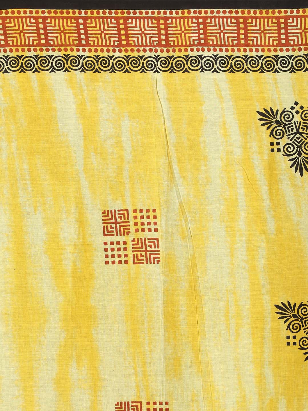 Indethnic Printed Pure Cotton Saree in Yellow - Saree Detail View