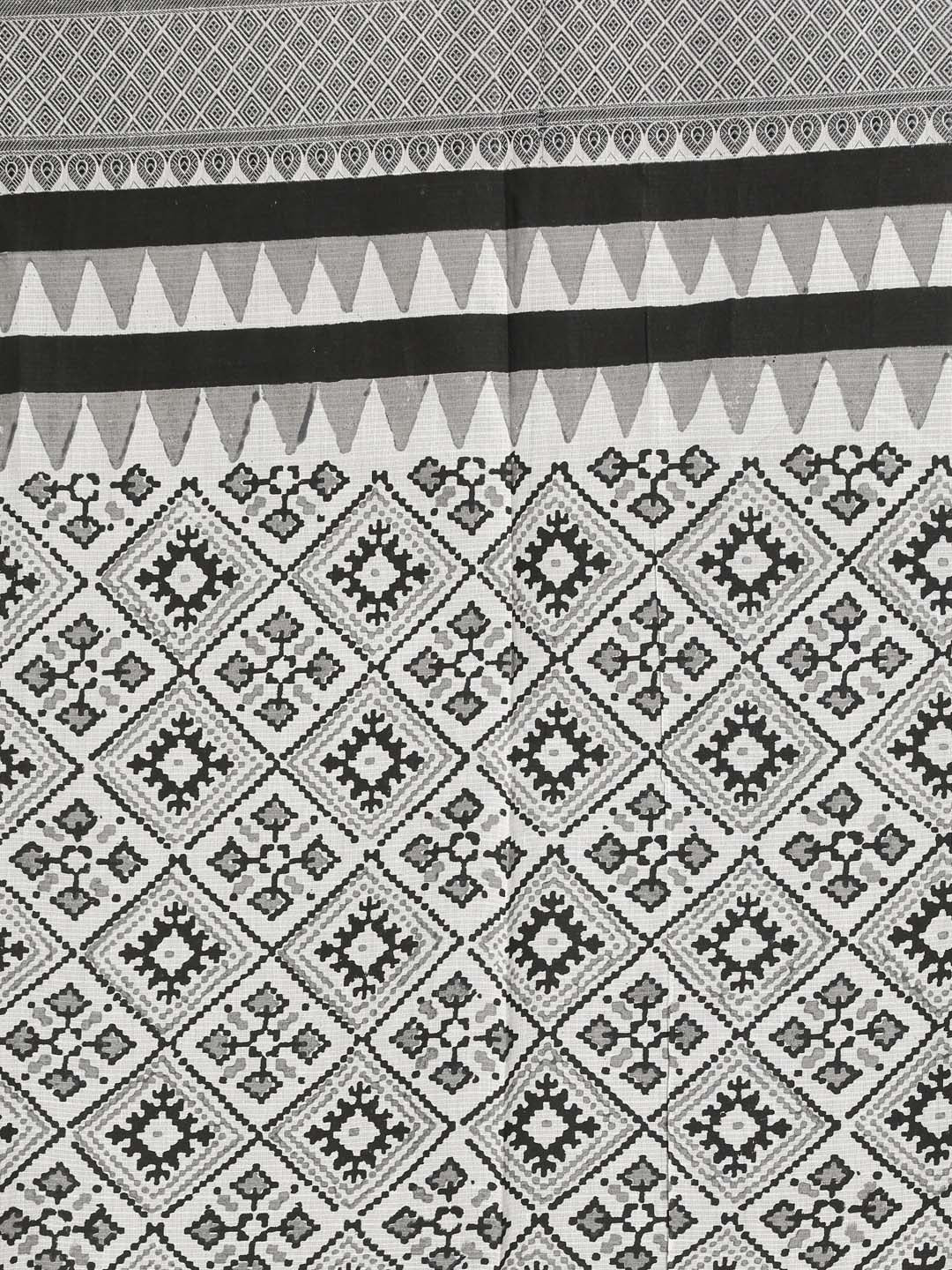 Indethnic Printed Cotton Blend Saree in Black - Saree Detail View