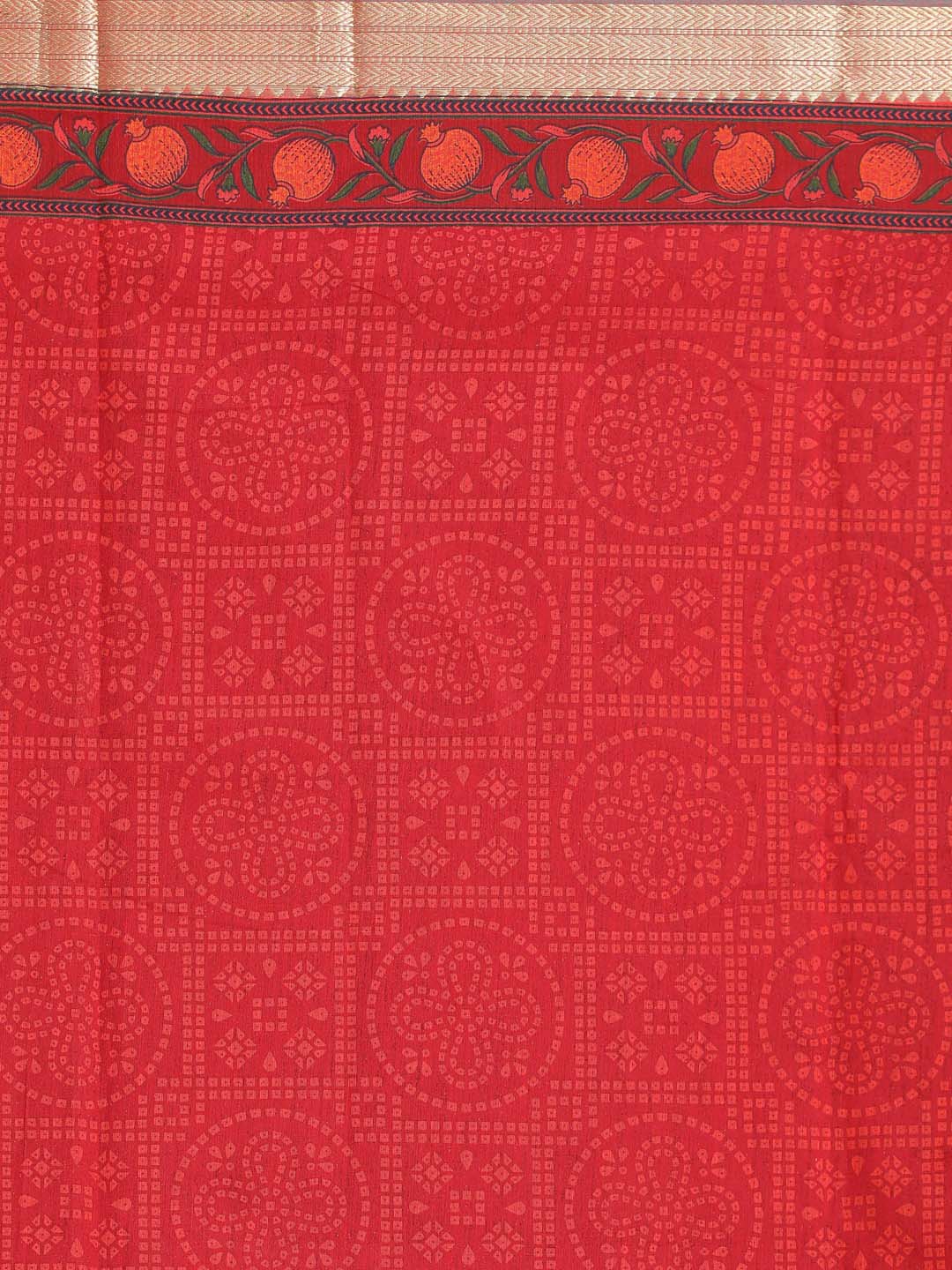 Indethnic Printed Cotton Blend Saree in Red - Saree Detail View