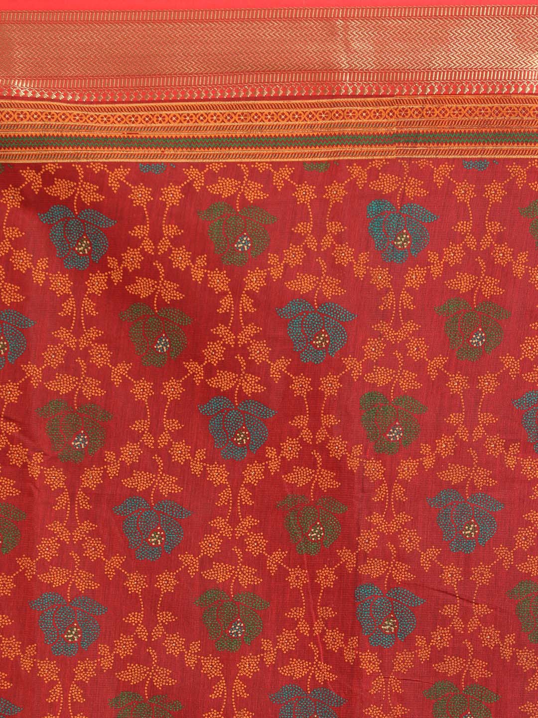 Indethnic Printed Cotton Blend Saree in Red - Saree Detail View